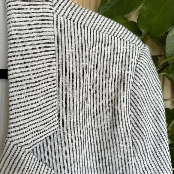 NWT Old Navy Linen Blend Blazer Jacket Large Striped Double Breasted Black White - Picture 5 of 13